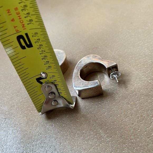 Heart ❤️ vintage 925 statement modernist earrings chunky geometric hoops - Picture 8 of 9